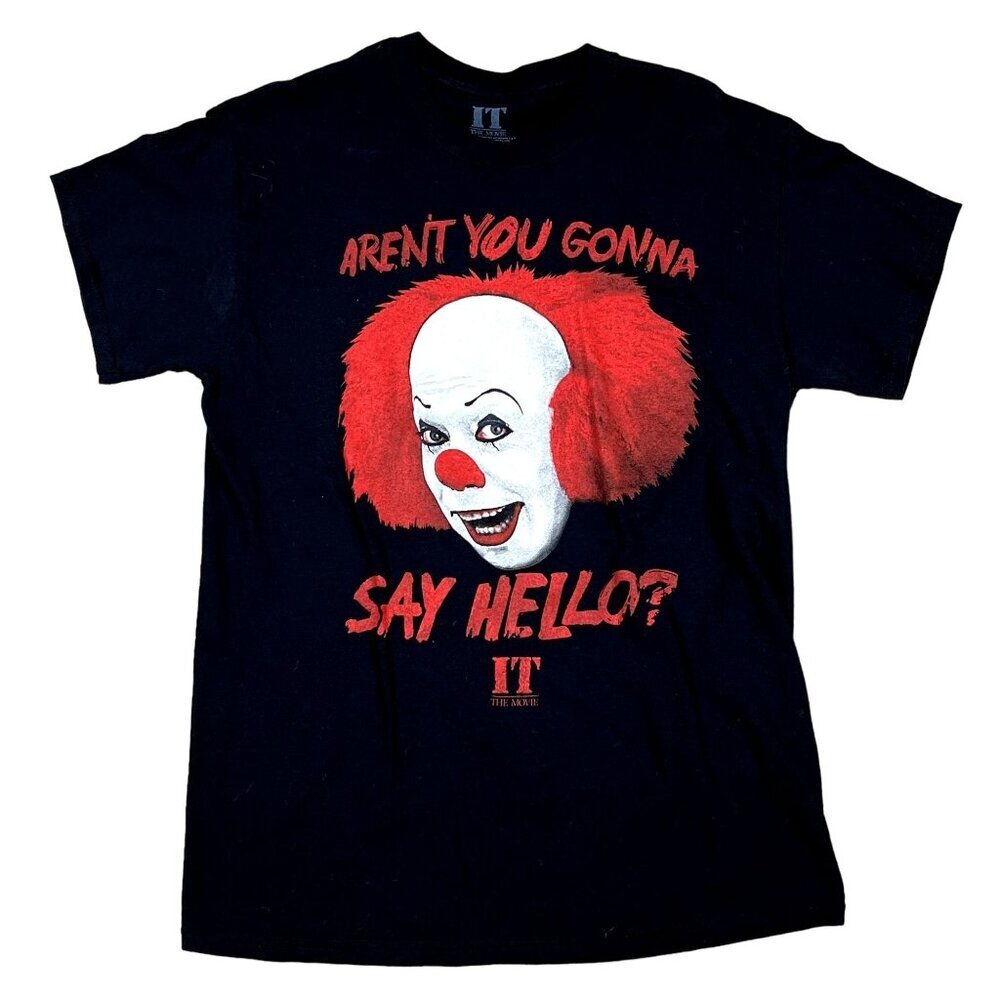 Stephen King's IT Aren't You Gonna Say Hello Pennywise T-Shirt Black Mens Medium